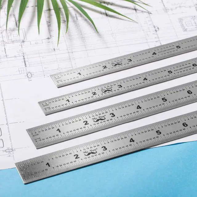 Alt view image 7 of 7 - Machinist Ruler, 4 Pack (6, 8, 12, 14 inch), Metric & Millimeter Ruler, 1/64, 1/32, mm and .5 mm, Stainless Steel
