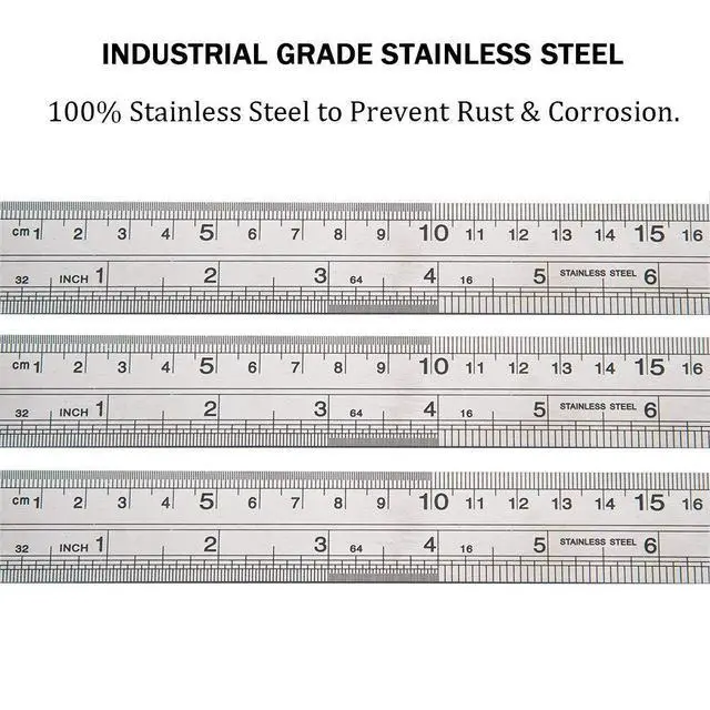 Alt view image 2 of 7 - Ruler Metal Straight Edge Stainless Steel Ruler 16 Inch Ruler Set Rulers Bulk 2 Pack