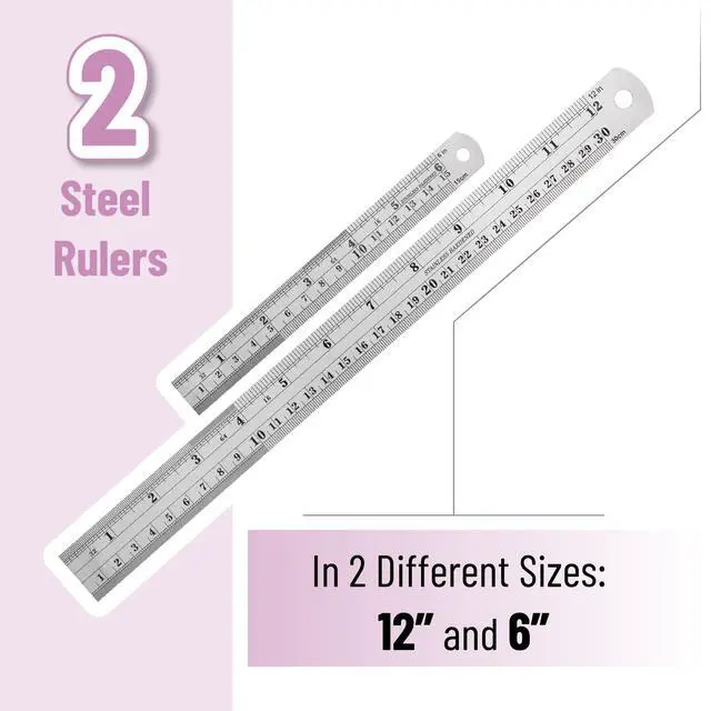 Alt view image 2 of 7 - 6 inch and 12 inch Metal Rulers, Pack of 2