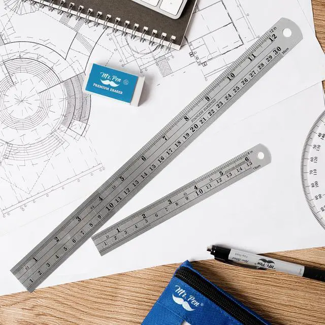 Alt view image 7 of 7 - 6 inch and 12 inch Metal Rulers, Pack of 2