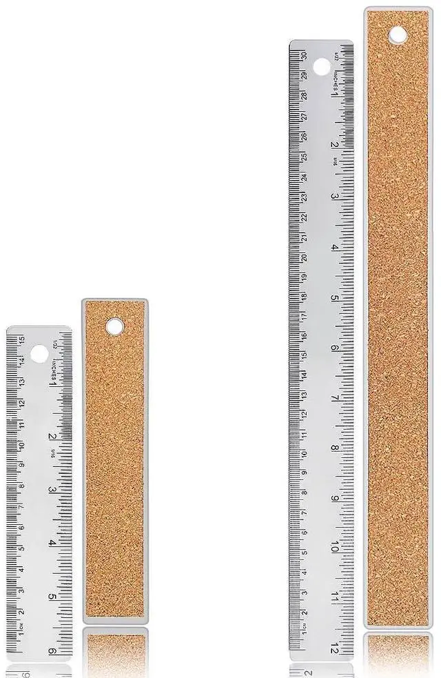 Main image of Metal Ruler 6 Inch 12 Inch Stainless Steel Metal Ruler with Cork Backing, Non-Slip Rulers with Inch and Centimeters, Straight Edge Cork Base Rulers for Student School Office Drafting Tools