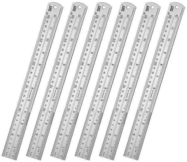 Main image of Classic 12 Inch Stainless Steel Ruler Set of 6, Heavy Duty, Straight Edge, Non-Bendable, Rust & Corrosion Resistant