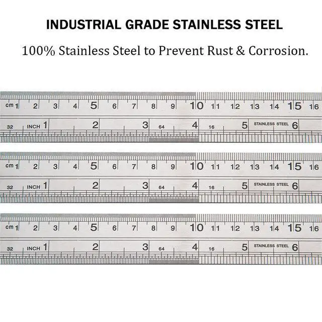 Alt view image 2 of 7 - Classic 12 Inch Stainless Steel Ruler Set of 6, Heavy Duty, Straight Edge, Non-Bendable, Rust & Corrosion Resistant