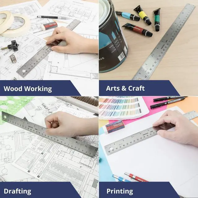 Alt view image 5 of 5 - Stainless Steel 6 Inch Metal Ruler Non-Slip Rubber Back, with Inch and Metric Graduations