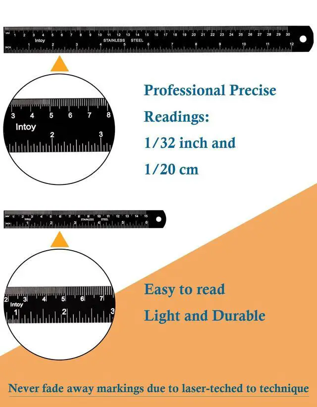 Alt view image 3 of 6 - Metal Ruler Kit 12 Inch and 6 Inch, Stainless Steel Rulers with Centimeters, Millimeters, Inches and Conversion Table for Office and School, Easy to Read Metric Rule Set, 2 Pack