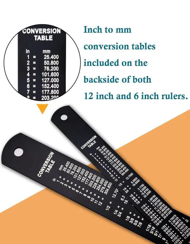 Alt view image 4 of 6 - Metal Ruler Kit 12 Inch and 6 Inch, Stainless Steel Rulers with Centimeters, Millimeters, Inches and Conversion Table for Office and School, Easy to Read Metric Rule Set, 2 Pack