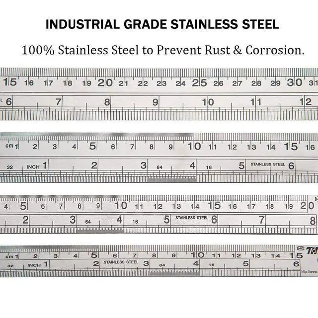 Alt view image 2 of 7 - Ruler Metal Straight Edge Stainless Steel Ruler 6 Inch 8 Inch 12 Inch 16 Inch Ruler Set Rulers Bulk Set of 4
