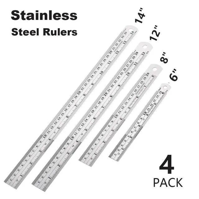 Alt view image 2 of 7 - Stainless Steel Metal Ruler,6, 8, 12, 14 Machinist Ruler, with Inch and Metric Graduations,Pack of 4 (6, 8, 12, 14 inch)