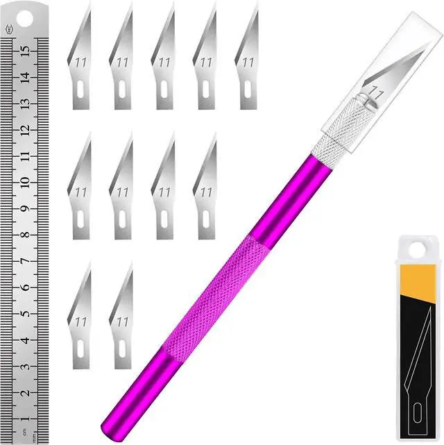 Main image of Craft Hobby Knife Set with 10 Extra #11 Blades, 6-Inch Metal Ruler | Exacto Knife for Crafting, Precision Cutting for Polymer Clay, Paper, Vinyl, Stencils & Models, Artists & Hobbyists, Purple