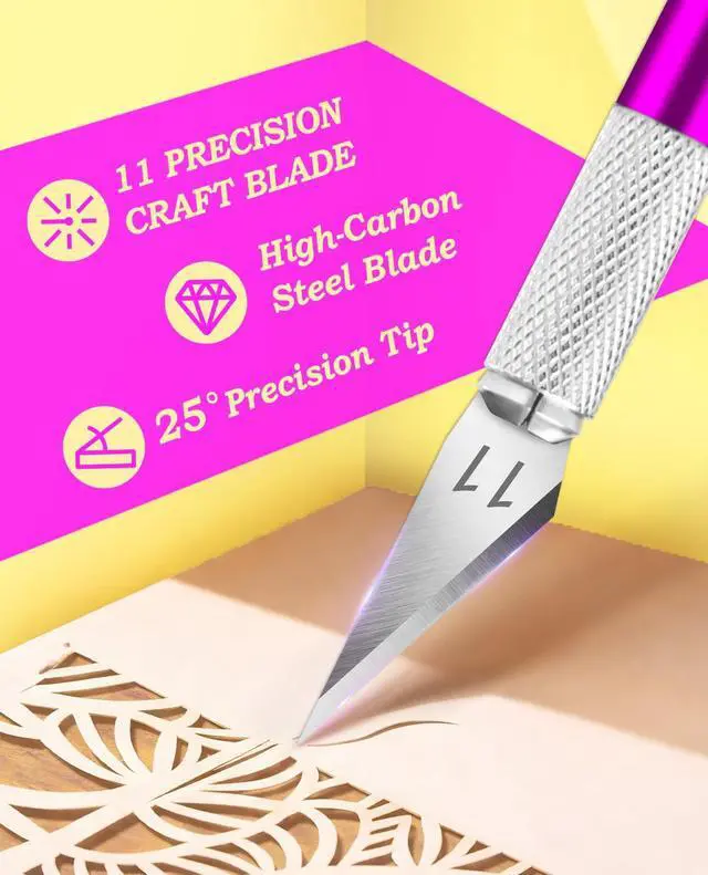 Alt view image 3 of 7 - Craft Hobby Knife Set with 10 Extra #11 Blades, 6-Inch Metal Ruler | Exacto Knife for Crafting, Precision Cutting for Polymer Clay, Paper, Vinyl, Stencils & Models, Artists & Hobbyists, Purple