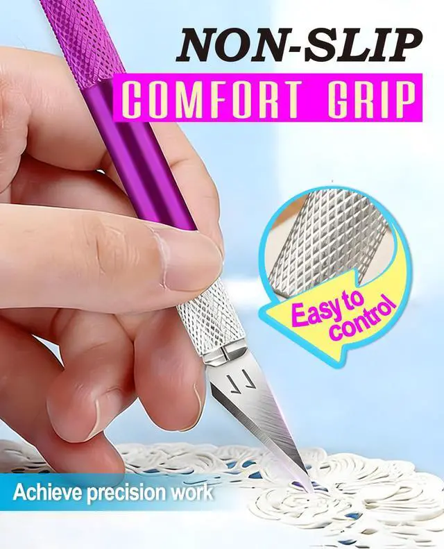 Alt view image 4 of 7 - Craft Hobby Knife Set with 10 Extra #11 Blades, 6-Inch Metal Ruler | Exacto Knife for Crafting, Precision Cutting for Polymer Clay, Paper, Vinyl, Stencils & Models, Artists & Hobbyists, Purple