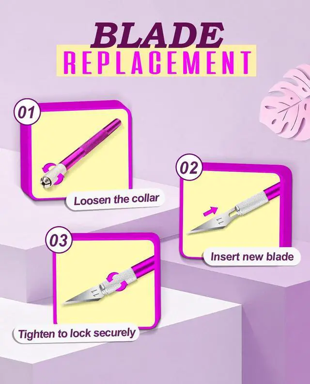 Alt view image 6 of 7 - Craft Hobby Knife Set with 10 Extra #11 Blades, 6-Inch Metal Ruler | Exacto Knife for Crafting, Precision Cutting for Polymer Clay, Paper, Vinyl, Stencils & Models, Artists & Hobbyists, Purple