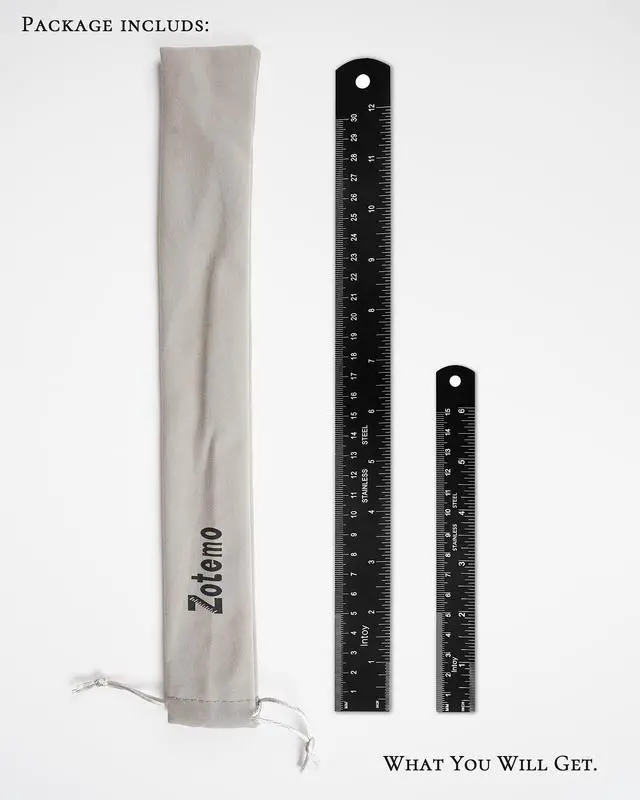 Alt view image 2 of 7 - Metal Ruler 12 Inch and 6 Inch with Metric Scales Millimeter, Centimiter, and Conversion Table, Easy to Read Straight Edge Starts at 0, Stainless Steel Rule for School and Office, 2 Pack