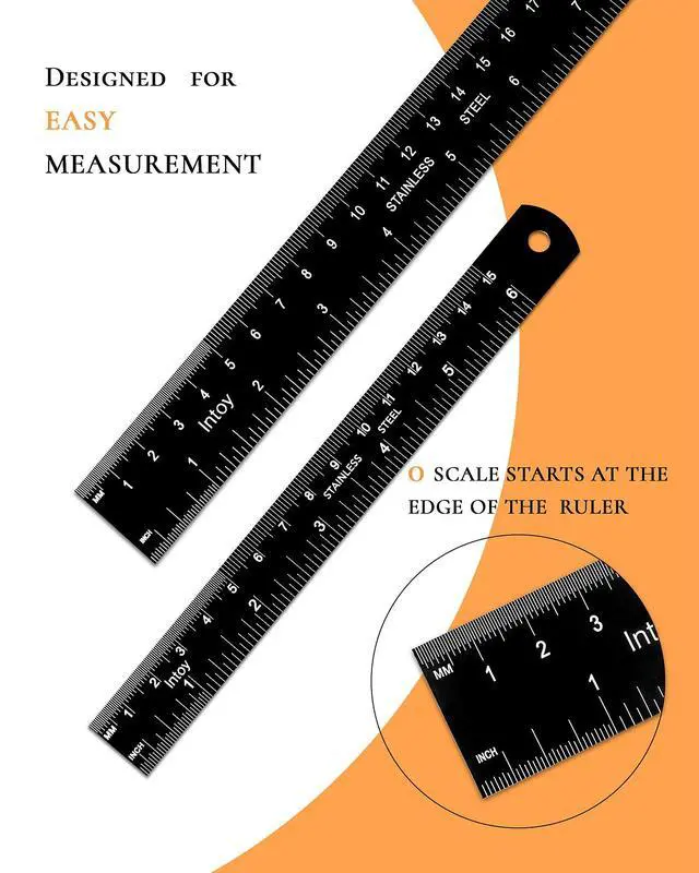 Alt view image 3 of 7 - Metal Ruler 12 Inch and 6 Inch with Metric Scales Millimeter, Centimiter, and Conversion Table, Easy to Read Straight Edge Starts at 0, Stainless Steel Rule for School and Office, 2 Pack