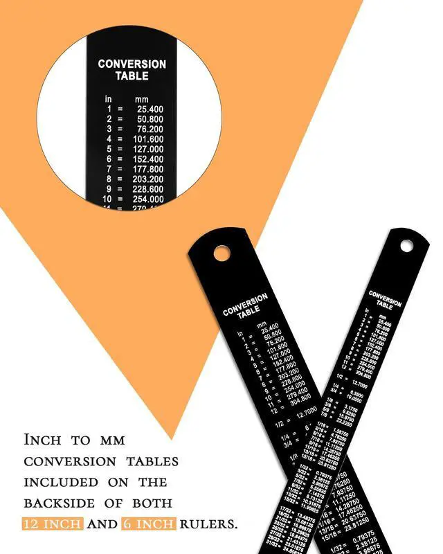 Alt view image 5 of 7 - Metal Ruler 12 Inch and 6 Inch with Metric Scales Millimeter, Centimiter, and Conversion Table, Easy to Read Straight Edge Starts at 0, Stainless Steel Rule for School and Office, 2 Pack