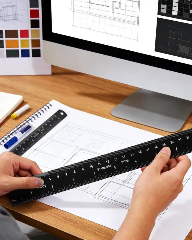 Alt view image 6 of 7 - Metal Ruler 12 Inch and 6 Inch with Metric Scales Millimeter, Centimiter, and Conversion Table, Easy to Read Straight Edge Starts at 0, Stainless Steel Rule for School and Office, 2 Pack