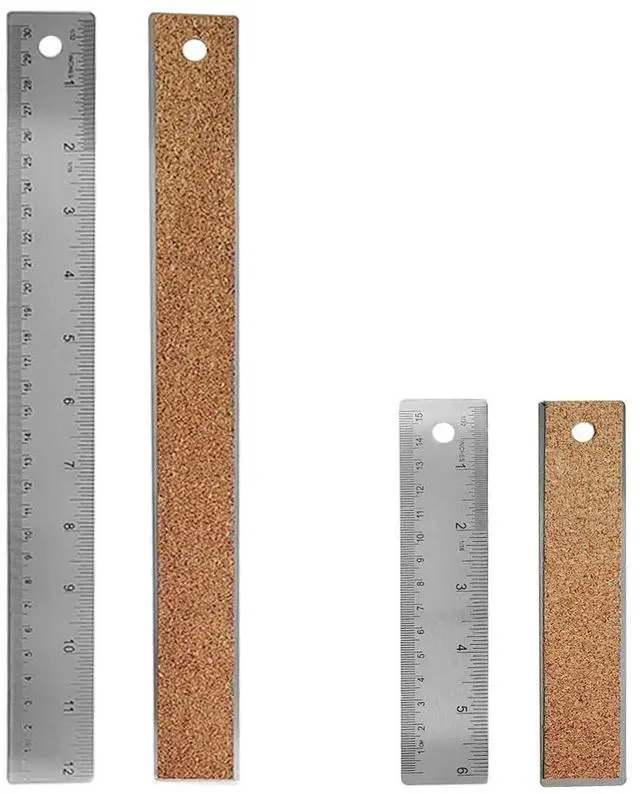 Main image of 6-Inch and 12-Inch Stainless Steel Metal Ruler with Non-Slip Cork Backing - 2 Pack
