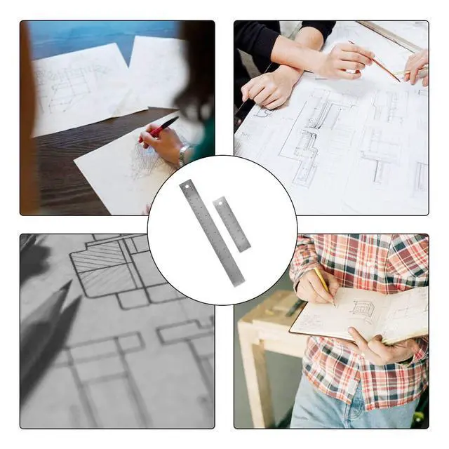 Alt view image 2 of 7 - 6-Inch and 12-Inch Stainless Steel Metal Ruler with Non-Slip Cork Backing - 2 Pack