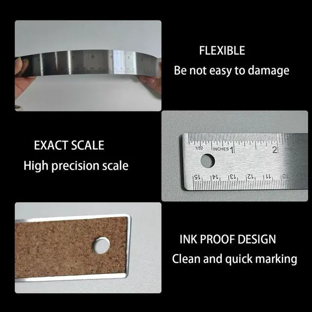 Alt view image 4 of 7 - 6-Inch and 12-Inch Stainless Steel Metal Ruler with Non-Slip Cork Backing - 2 Pack