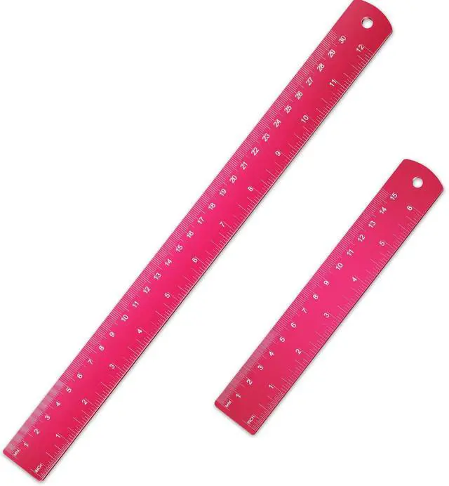 Main image of Stainless Steel Ruler and Metal Rule Kit with Conversion Table (Rose Red, 12 Inch, 6 Inch)