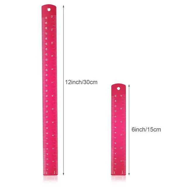 Alt view image 3 of 7 - Stainless Steel Ruler and Metal Rule Kit with Conversion Table (Rose Red, 12 Inch, 6 Inch)