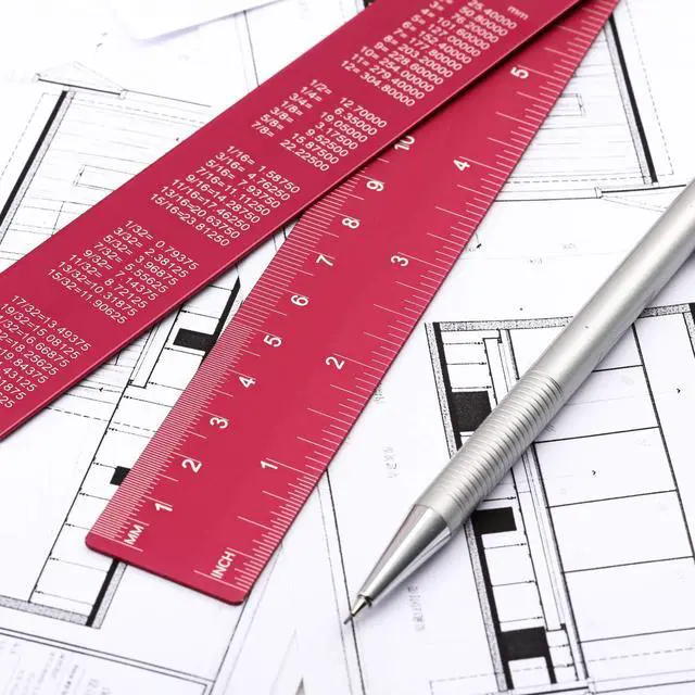 Alt view image 4 of 7 - Stainless Steel Ruler and Metal Rule Kit with Conversion Table (Rose Red, 12 Inch, 6 Inch)