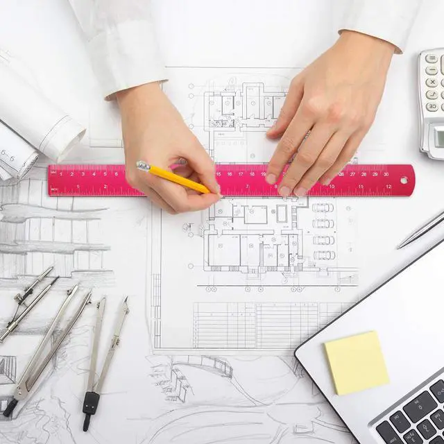 Alt view image 6 of 7 - Stainless Steel Ruler and Metal Rule Kit with Conversion Table (Rose Red, 12 Inch, 6 Inch)