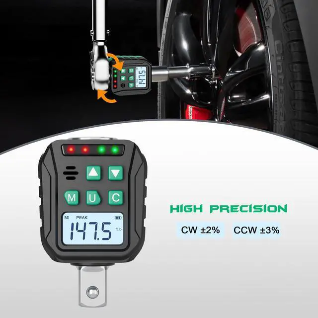Alt view image 2 of 7 - 1/2-Inch Digital Torque Adapter, 7.38-147.5 Ft.lb/10-200 N.m, Electronic Torque Wrench Converter with ±2% Accuracy, Preset Function, Data Storage, 3/8 & 1/4 Adapter for Bike, Moto, Car
