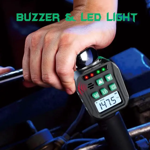 Alt view image 5 of 7 - 1/2-Inch Digital Torque Adapter, 7.38-147.5 Ft.lb/10-200 N.m, Electronic Torque Wrench Converter with ±2% Accuracy, Preset Function, Data Storage, 3/8 & 1/4 Adapter for Bike, Moto, Car