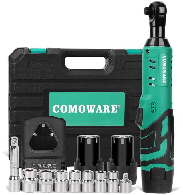 Main image of 3/8 Cordless Electric Ratchet Wrench Kit, 40ft-lbs Torque, 12V Power, 8 Sockets, LED Light, Fast Charger, Ergonomic Design