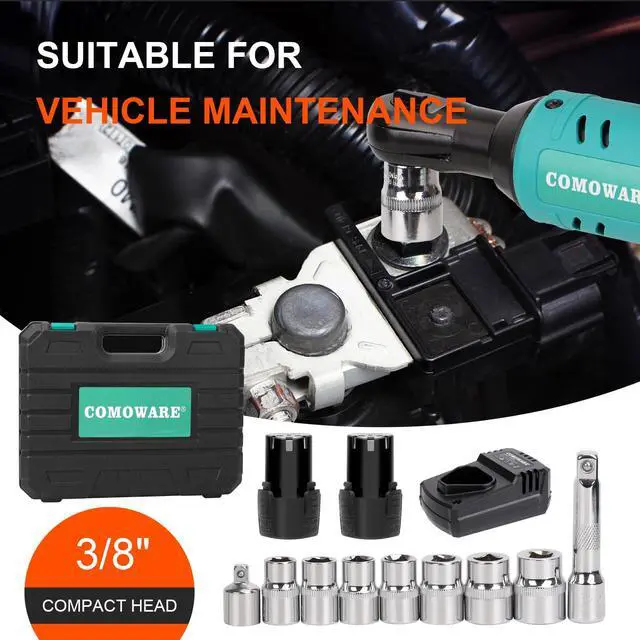 Alt view image 2 of 7 - 3/8 Cordless Electric Ratchet Wrench Kit, 40ft-lbs Torque, 12V Power, 8 Sockets, LED Light, Fast Charger, Ergonomic Design