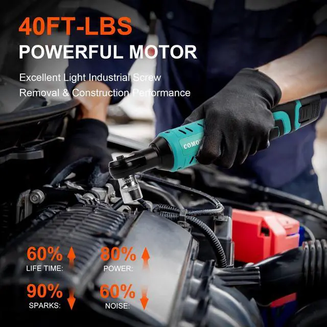 Alt view image 3 of 7 - 3/8 Cordless Electric Ratchet Wrench Kit, 40ft-lbs Torque, 12V Power, 8 Sockets, LED Light, Fast Charger, Ergonomic Design
