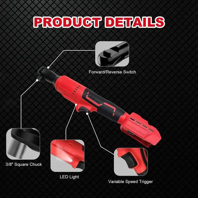Alt view image 2 of 7 - 3/8" Ratchet Wrench Compatible with Milwaukee 18v Battery,Brushless Motor 400rpm Variable Speed 45 Ft-lbs(60 N.m) Ft-Ibs Power Tools 7 Sockets, 1/4" Adapter, 3" Extension Bar for car