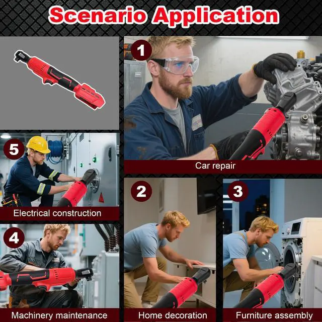 Alt view image 7 of 7 - 3/8" Ratchet Wrench Compatible with Milwaukee 18v Battery,Brushless Motor 400rpm Variable Speed 45 Ft-lbs(60 N.m) Ft-Ibs Power Tools 7 Sockets, 1/4" Adapter, 3" Extension Bar for car