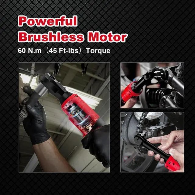 Alt view image 5 of 7 - 3/8" Ratchet Wrench Compatible with Milwaukee 18v Battery,Brushless Motor 400rpm Variable Speed 45 Ft-lbs(60 N.m) Ft-Ibs Power Tools 7 Sockets, 1/4" Adapter, 3" Extension Bar for car