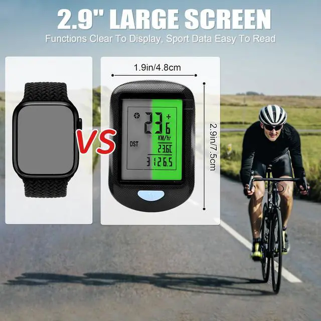 Alt view image 2 of 7 - Bike Computer Wireless, Multi-Functions Waterproof Bike Odometer and Speedometer mph, Cycling Speed Tracker with 2.9'' LCD Screen Backlight for Bicyclist, Men, Women, Kids