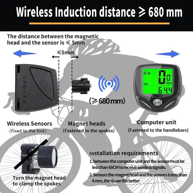 Alt view image 4 of 7 - Bike Speedometer, Bicycle odometers,Bicycle Speedometer Wireless Cycle Bike Computer Waterproof Bike Odometer with LCD Display Speedometer Accurate Speed Tracking & Multi-Function
