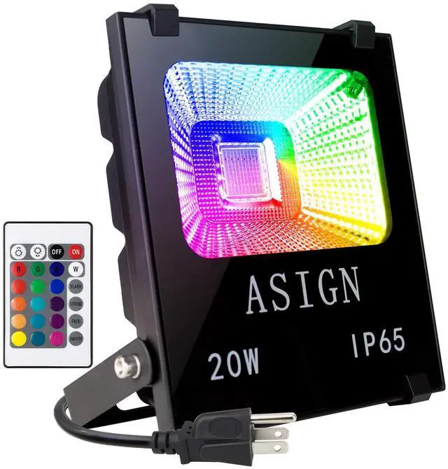 Main image of 20W RGB LED Flood Lights, Indoor Outdoor Decoration Light Waterproof Color Changing LED Security Light with Remote Control, Dimmable Wall Washer Lights with US 3-Plug