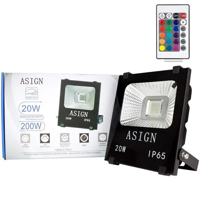 Alt view image 7 of 7 - 20W RGB LED Flood Lights, Indoor Outdoor Decoration Light Waterproof Color Changing LED Security Light with Remote Control, Dimmable Wall Washer Lights with US 3-Plug