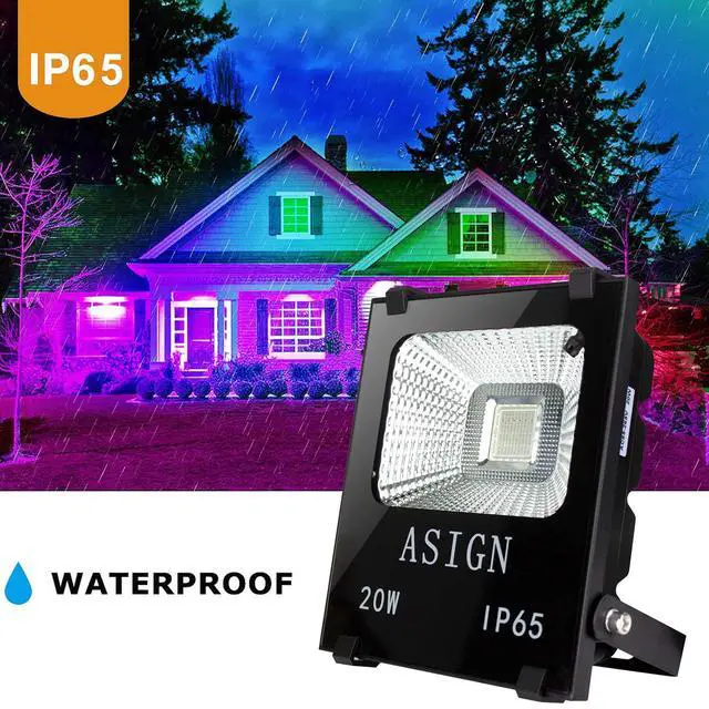 Alt view image 5 of 7 - 20W RGB LED Flood Lights, Indoor Outdoor Decoration Light Waterproof Color Changing LED Security Light with Remote Control, Dimmable Wall Washer Lights with US 3-Plug