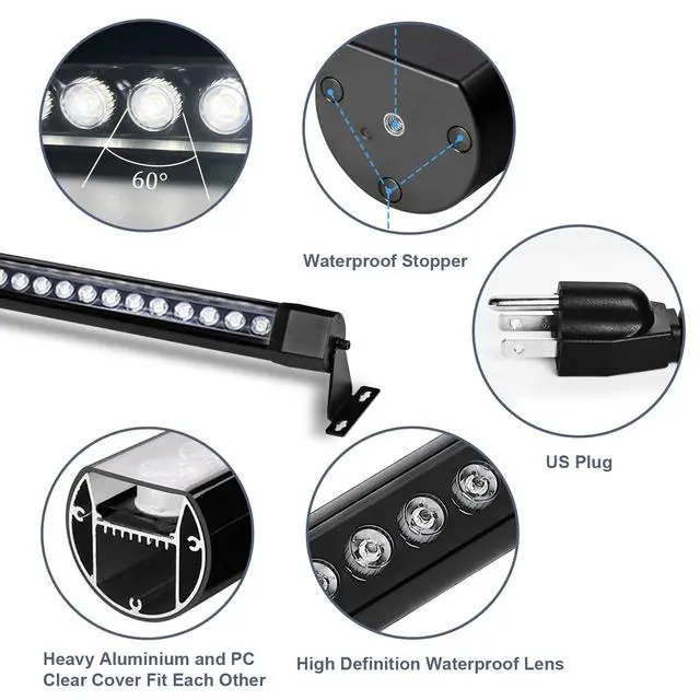 Alt view image 2 of 7 - 36W LED Wall Washer Light Bars, 2FT 5000K Daylight White Outdoor Wall Washer Light, 120V Waterproof IP67 Wall Wash Lights for Outdoor, Plug in (1 Pack)