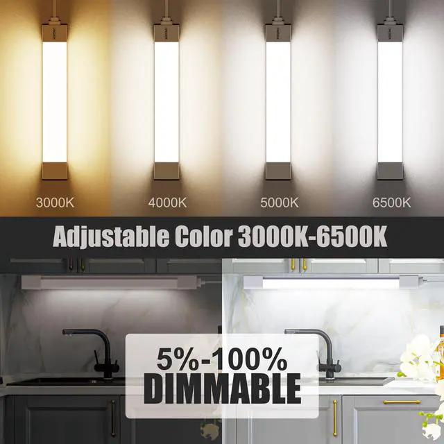 Alt view image 4 of 7 - Under Cabinet Lights with Plug. 3000K-6500K Dimming and Color. with Wireless Control Panel and Remote Control.15W 1500LM for Garage, Kitchen, Bathroom, Closet, Office (16 inch)
