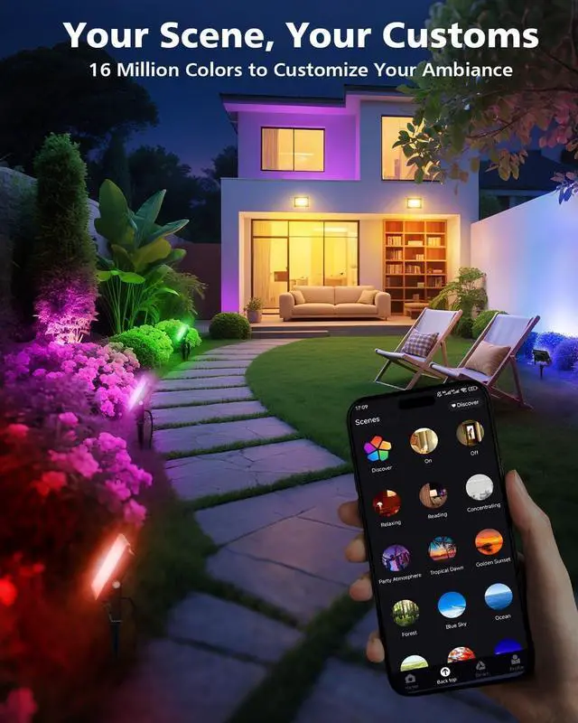 Alt view image 2 of 7 - Christmas LED Flood Light, 30W RGBCW Dimmable Outdoor Smart Lights, Color Changing LED Light with Remote & APP Control Waterproof Up Lights, Music Sync Stage Spot Light for House, Party (4 Pack)