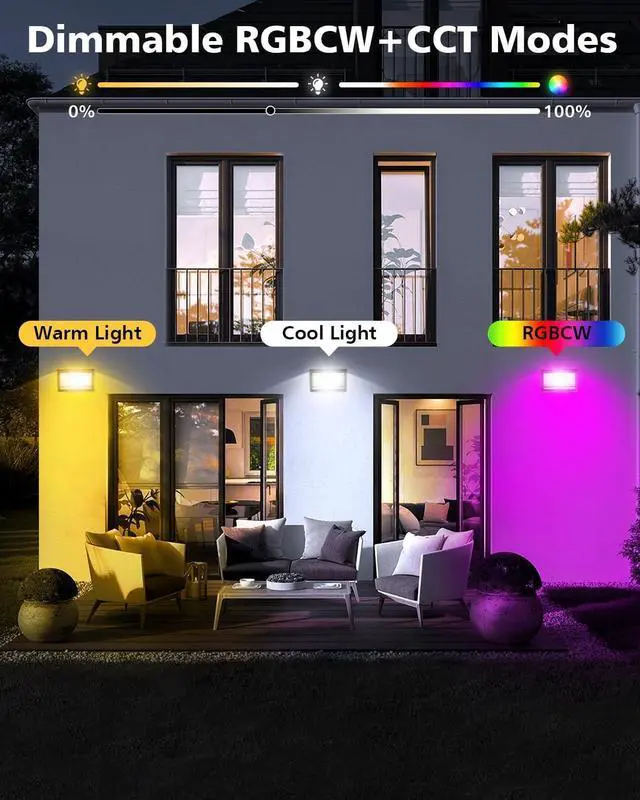 Alt view image 3 of 7 - Christmas LED Flood Light, 30W RGBCW Dimmable Outdoor Smart Lights, Color Changing LED Light with Remote & APP Control Waterproof Up Lights, Music Sync Stage Spot Light for House, Party (4 Pack)