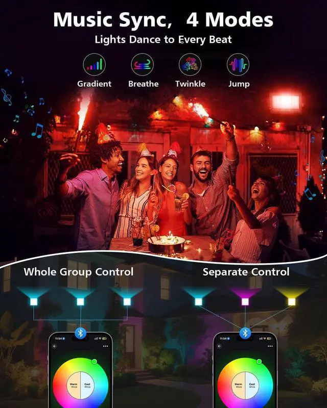 Alt view image 5 of 7 - Christmas LED Flood Light, 30W RGBCW Dimmable Outdoor Smart Lights, Color Changing LED Light with Remote & APP Control Waterproof Up Lights, Music Sync Stage Spot Light for House, Party (4 Pack)