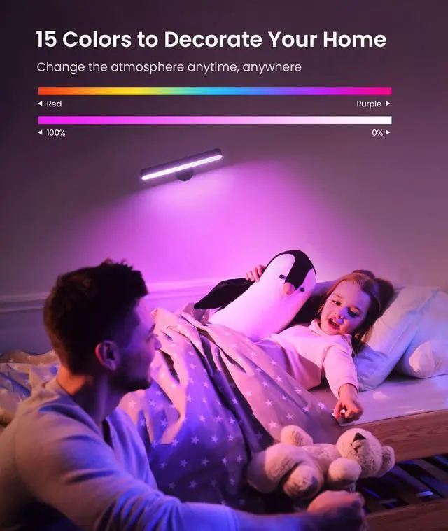 Alt view image 2 of 7 - Rechargeable 7500mAh Battery Operated Wall Sconces for Bedroom,LED Wall Lights with Remote Control and Touch,360° Rotation,3 Colors Temperatures Dimmable Black Wall Lamps with 15 RGB Colors,2 Pack