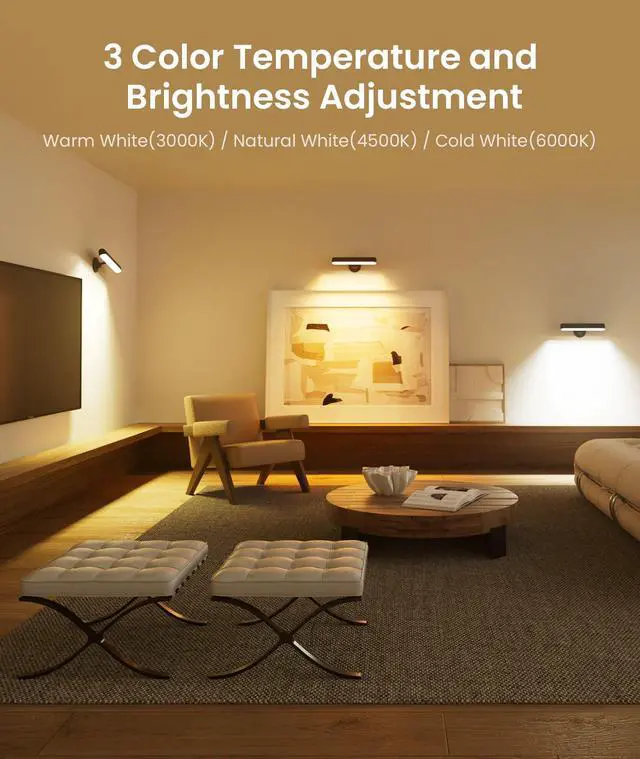 Alt view image 5 of 7 - Rechargeable 7500mAh Battery Operated Wall Sconces for Bedroom,LED Wall Lights with Remote Control and Touch,360° Rotation,3 Colors Temperatures Dimmable Black Wall Lamps with 15 RGB Colors,2 Pack