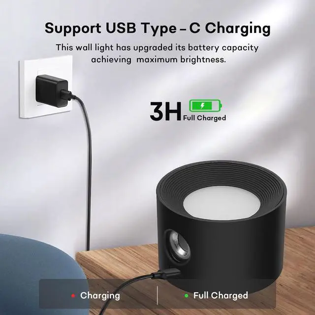 Alt view image 6 of 7 - Rechargeable Wall Lights with Remote, 5000mAh Battery Operated Wall Sconce Set of 2, 19 Colors Dimmable Wall Mount Light, 360° Rotation Cordless Wall Lamps for Bedroom Bedside Hallway, Black