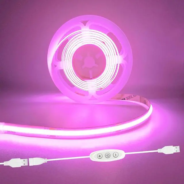 Main image of Pink LED Strip Lights USB 5V 4.9ft Small Dimmable COB Light Strip with USB Dimmer Switch for Bedroom/Gaming Setup/DIY Crafts/TV Backlighting/Indoor Ambiance Decor