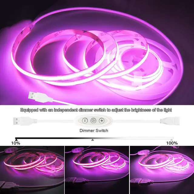 Alt view image 3 of 7 - Pink LED Strip Lights USB 5V 4.9ft Small Dimmable COB Light Strip with USB Dimmer Switch for Bedroom/Gaming Setup/DIY Crafts/TV Backlighting/Indoor Ambiance Decor